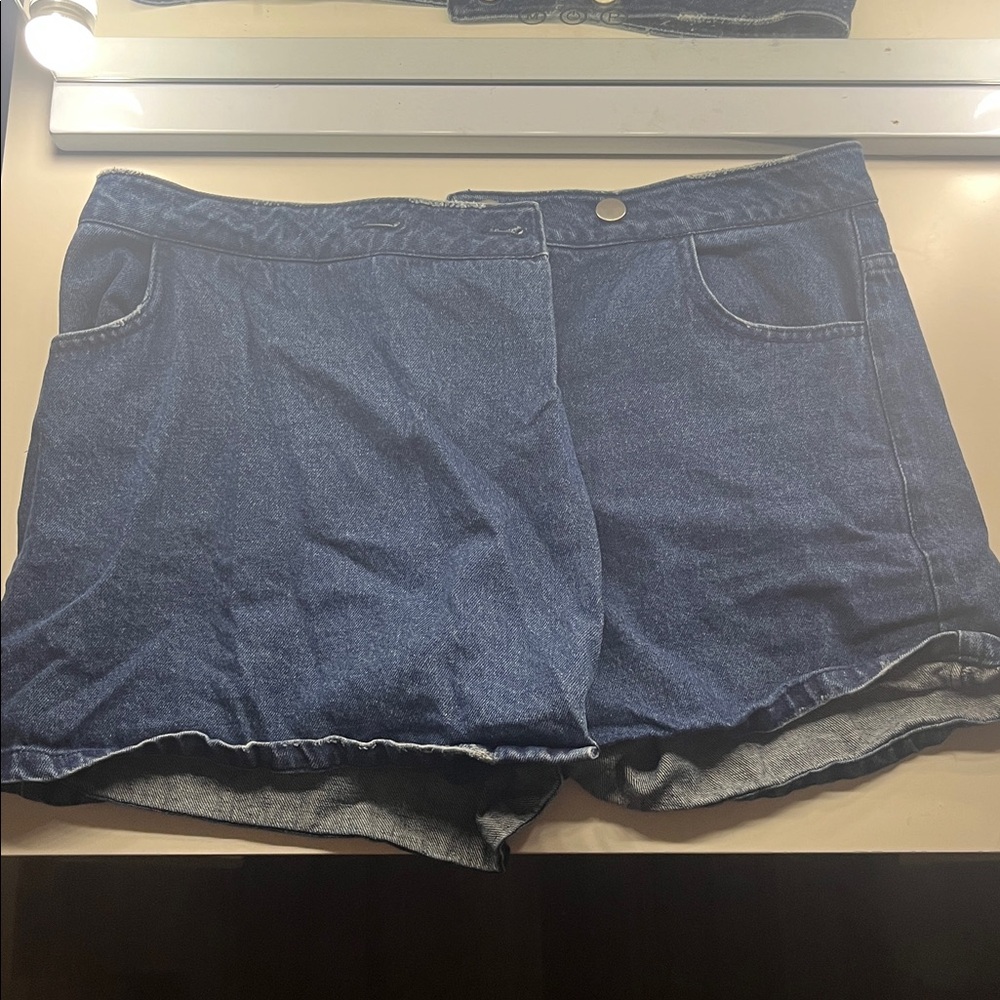 Blue Denim Shorts with skirt slip over front